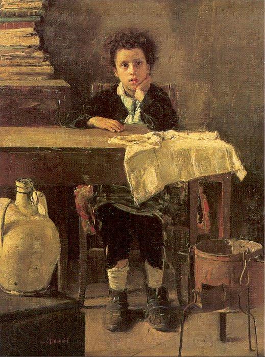Mancini, Antonio The Poor Schoolboy Spain oil painting art